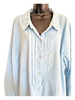 Woman Within Baby Blue Ruffle Deatil Tunic Button-Up Size 4X